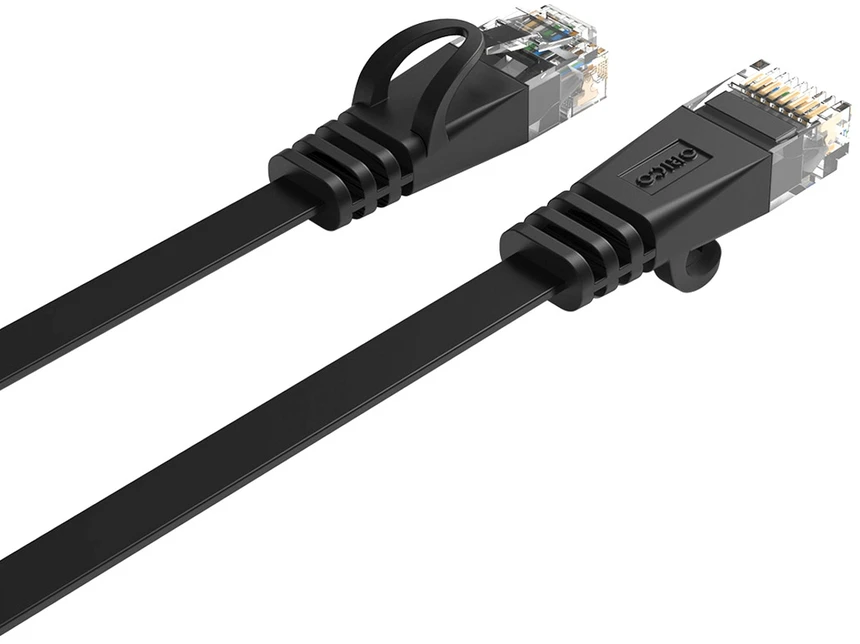 Ethernet tinklo kabelis Orico PUG-C7B CAT7 10Gbps RJ45 interneto LAN plokščias 3 m – juodos spalvos