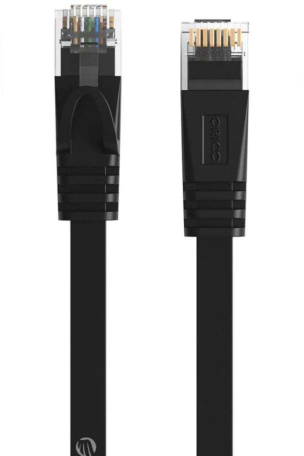 Ethernet tinklo kabelis Orico PUG-C7B CAT7 10Gbps RJ45 interneto LAN plokščias 1 m – juodos spalvos