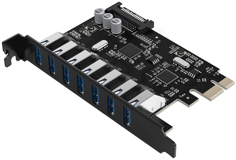 „Orico PVU3 PCI-E 7x USB 3.0“ išplėtimo plokštė stacionariam kompiuteriui - juoda