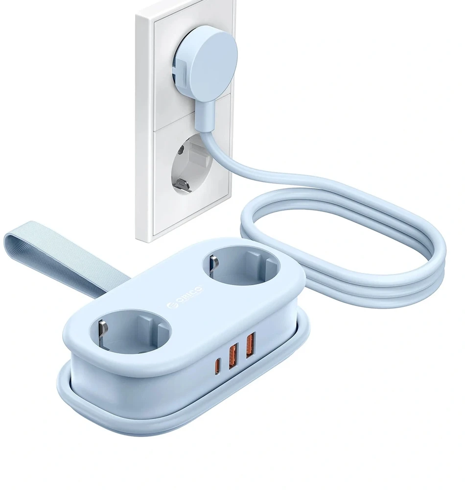 Orico AP3 20W GaN 5in1 maitinimo blokas 2x AC + 2x USB-A + 1x USB-C - Mėlyna