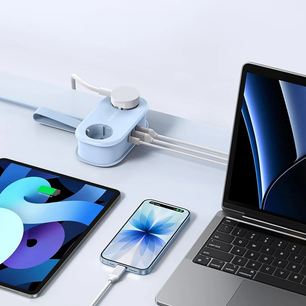 Orico AP3 20W GaN 5in1 maitinimo blokas 2x AC + 2x USB-A + 1x USB-C - Mėlyna