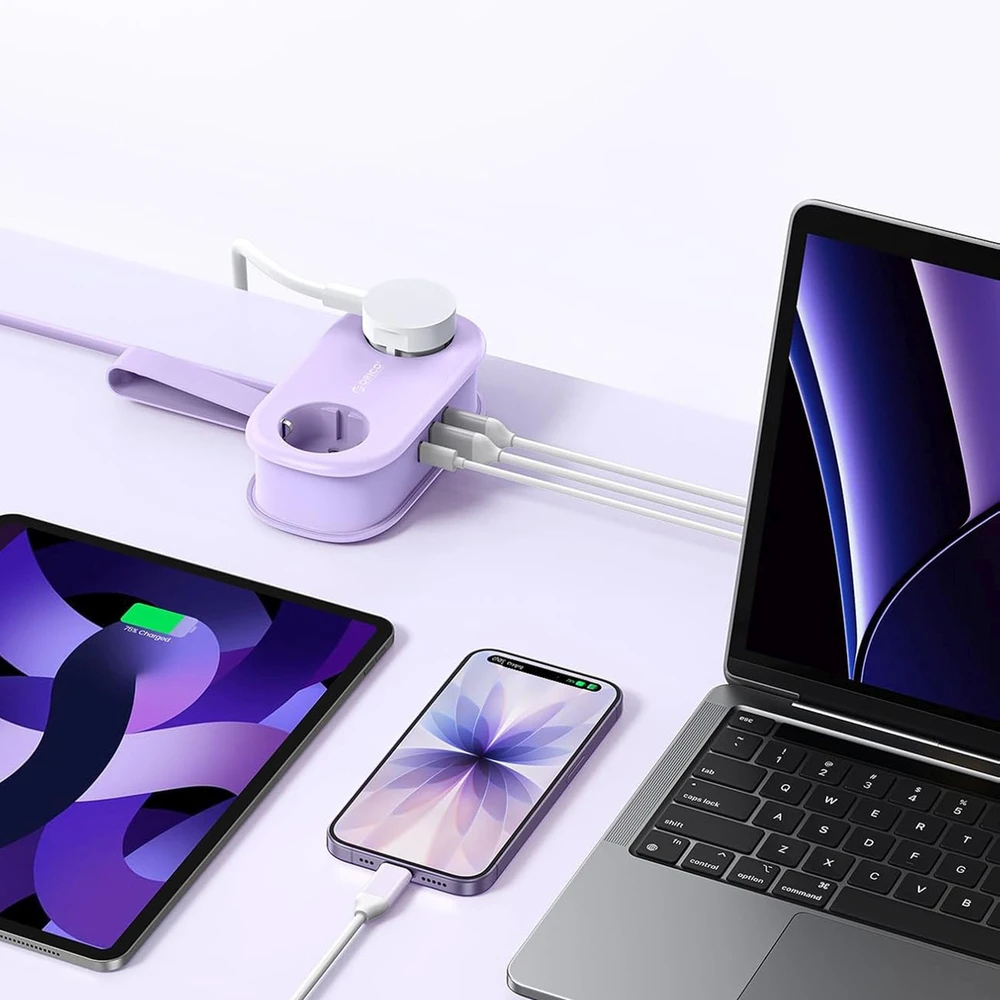 Orico AP3 20W GaN 5in1 maitinimo blokas 2x AC + 2x USB-A + 1x USB-C - Violetinė