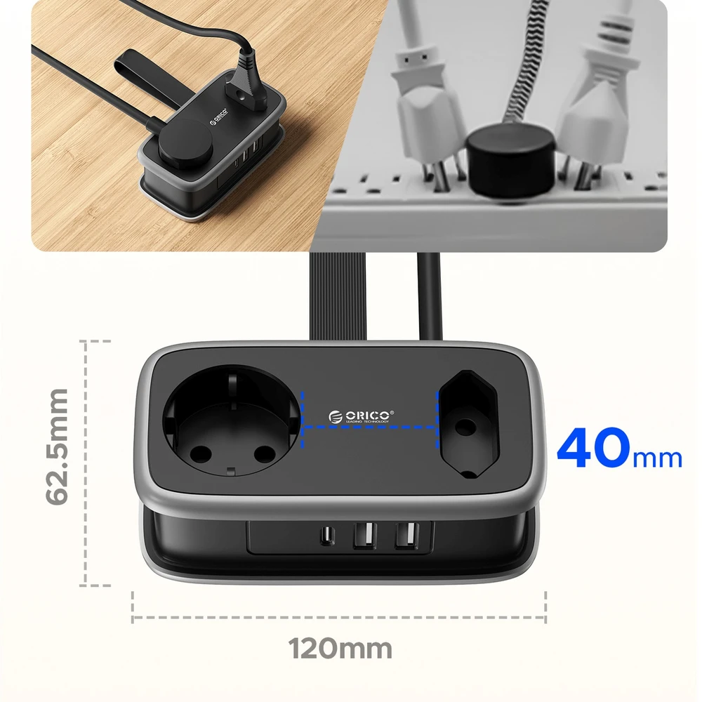 Orico APP 15.5W 5in1 maitinimo blokas 2x AC + 2x USB-A + 1x USB-C - Juodas