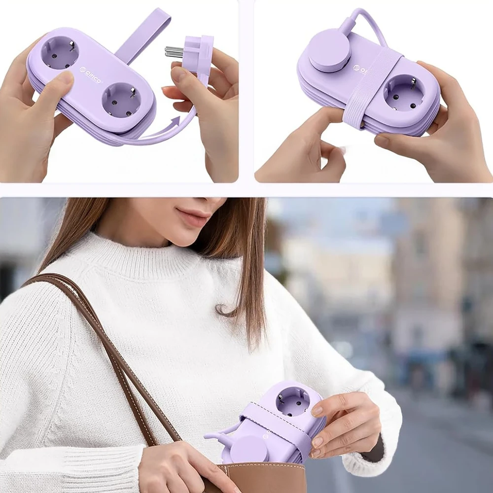 Orico AP3 65W GaN 6in1 maitinimo blokas 2x AC + 2x USB-A + 2x USB-C - Violetinė