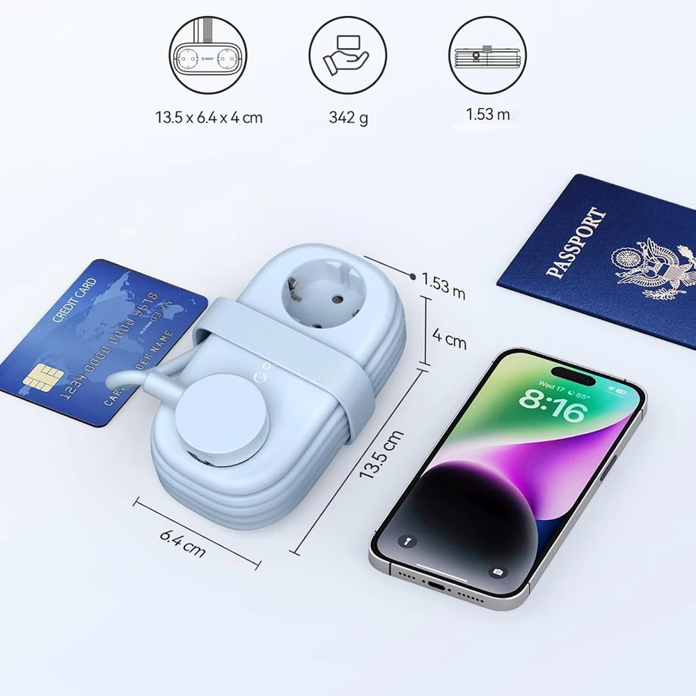 Orico AP3 65W GaN 6in1 maitinimo blokas 2x AC + 2x USB-A + 2x USB-C - Mėlyna