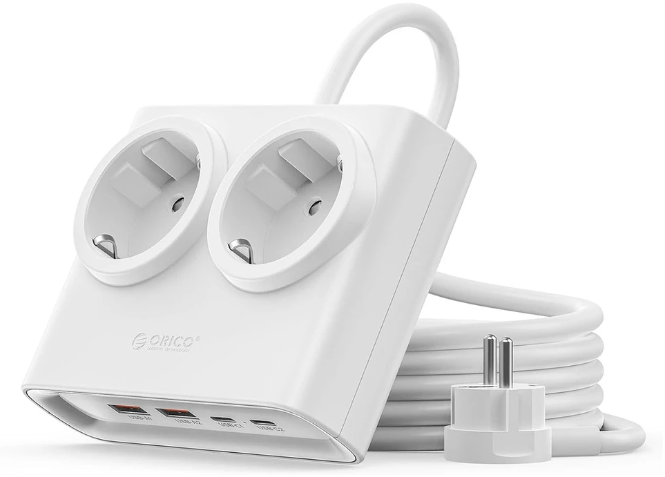 Orico PDC25 25W 6in1 maitinimo blokas 2x AC + 2x USB-A + 2x USB-C - Baltas