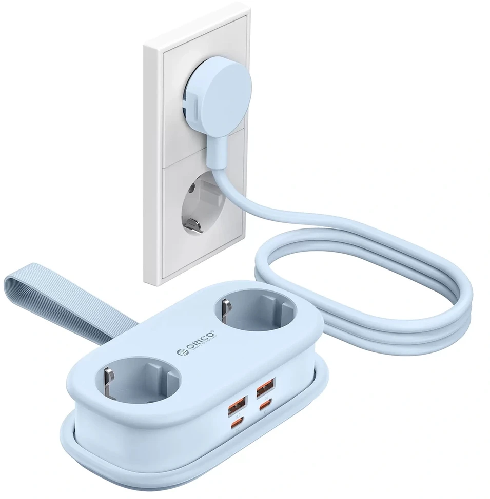 Orico AP3 65W GaN 6in1 maitinimo blokas 2x AC + 2x USB-A + 2x USB-C - Mėlyna