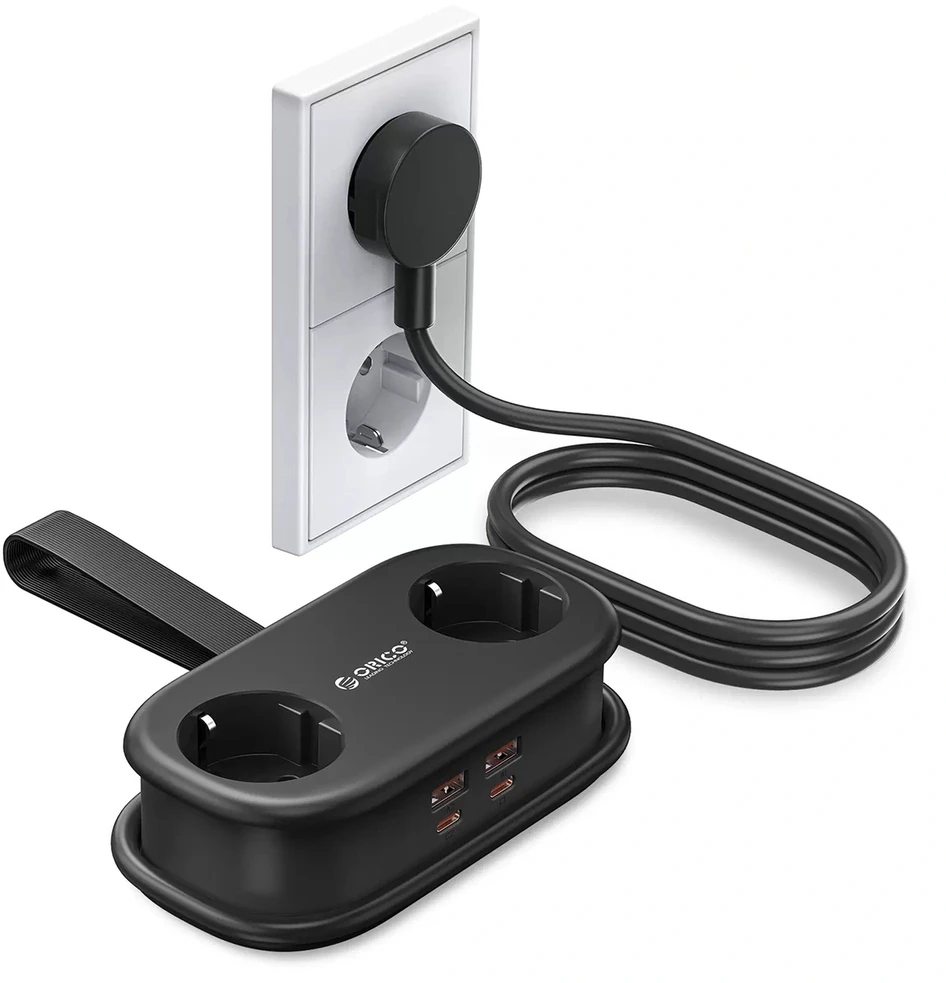 Orico AP3 65W GaN 6in1 maitinimo blokas 2x AC + 2x USB-A + 2x USB-C - Juodas
