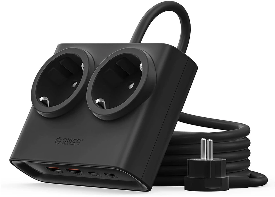 Orico PDC25 25W 6in1 maitinimo blokas 2x AC + 2x USB-A + 2x USB-C - Juodas
