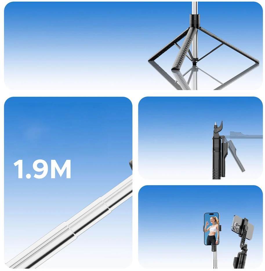 Asmenukių lazda Orico SPM190 trikojis telefono kamerai, 1/4 colio, su 360 laipsnių sukimu, Bluetooth 5.2 - juodas