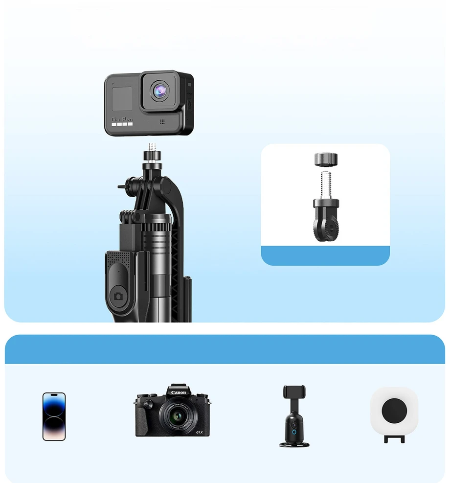 Asmenukių lazda Orico SPM215 trikojis 1/4 colio telefono kamerai su 360 laipsnių sukimu, Bluetooth 5.2 - juodas