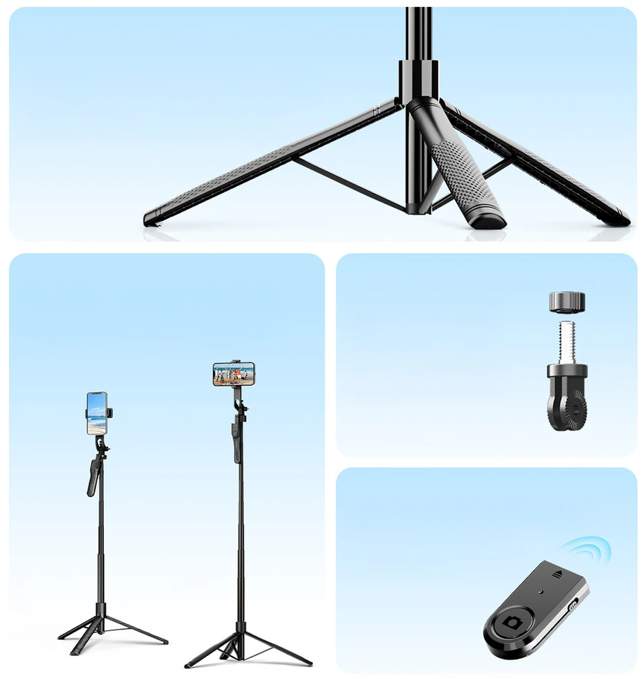 Asmenukių lazda Orico SPM175 trikojis 1/4 colio telefono kamerai su 360 laipsnių pasukimu, Bluetooth 5.2 - juodas