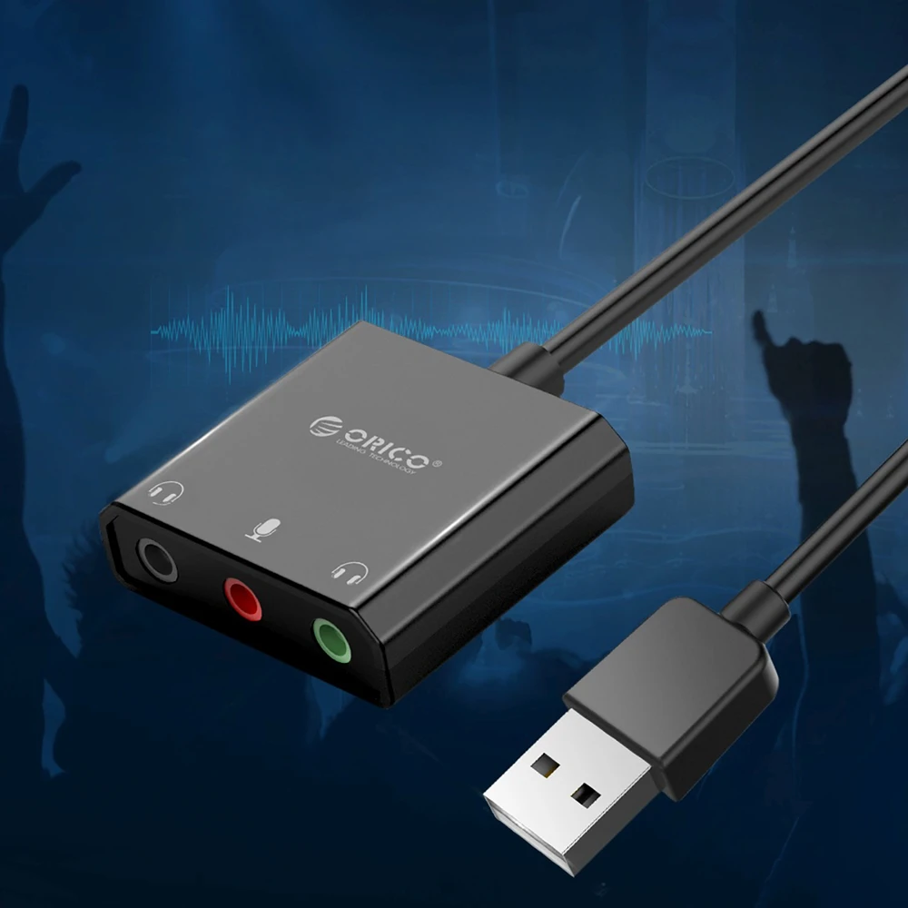 Ausinės Orico SKT3 USB-A išorinė garso plokštė - Juodas