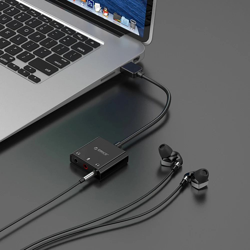 Ausinės Orico SKT3 USB-A išorinė garso plokštė - Juodas