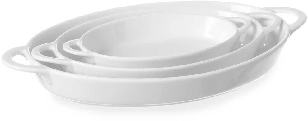 Ovali kepimo indas su rankenomis 165x105x30mm baltas porcelianas - Hendi 784006