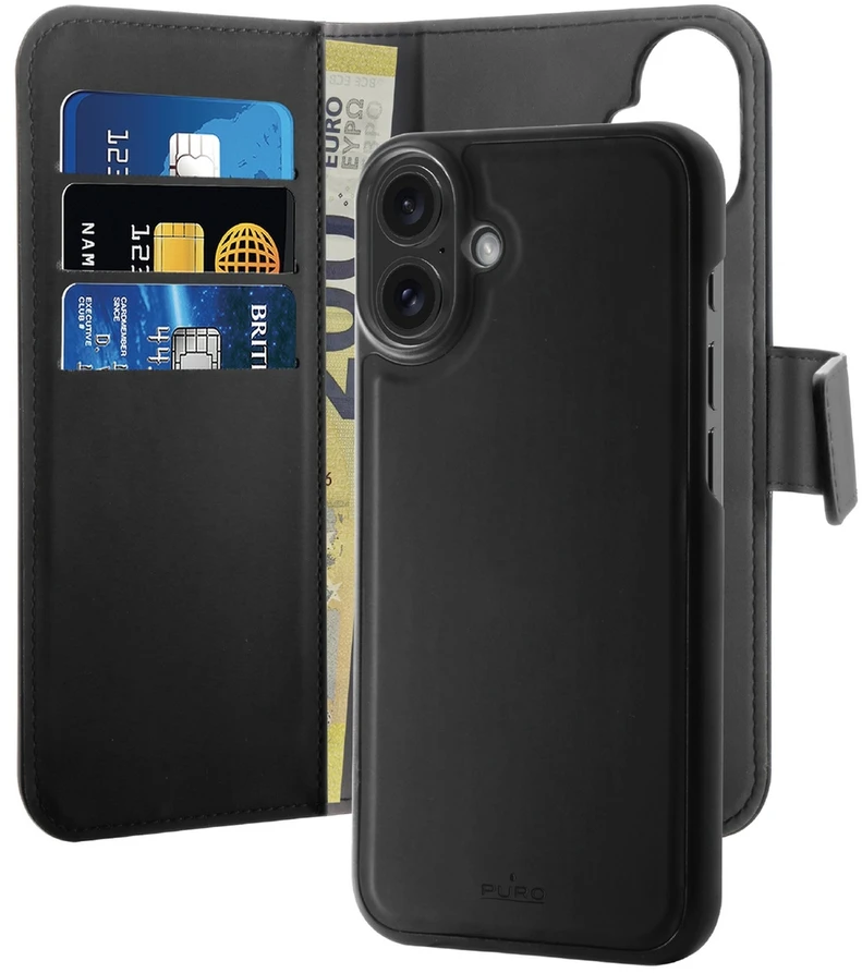 Puro Wallet Detachable MagSafe 2in1 Apple iPhone 16 – dėklas telefonui juodos spalvos