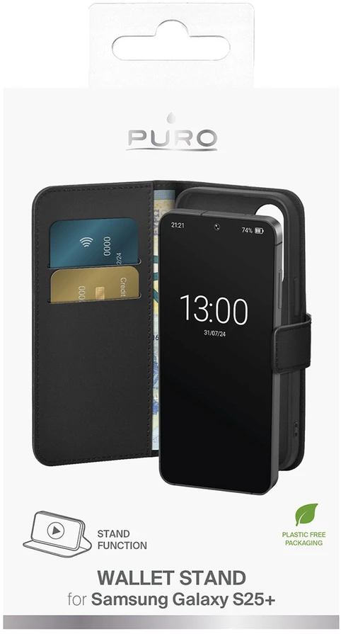 Puro Booklet Samsung Galaxy S25 Plus – dėklas telefonui juodos spalvos