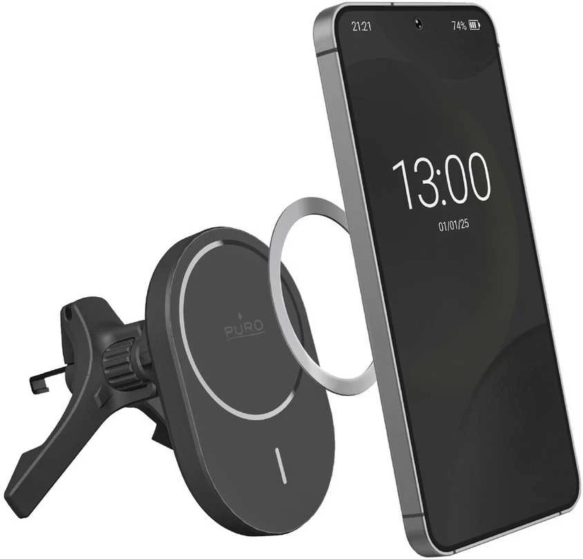 Puro Car Holder with Qi2 Charger, MagSafe Compatible - juodos spalvos