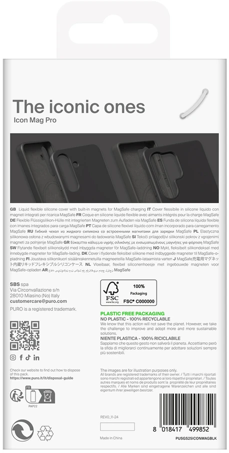 Puro Icon Mag silikoninis dėklas su MagSafe skirtas Samsung Galaxy S25 Ultra – juodos spalvos