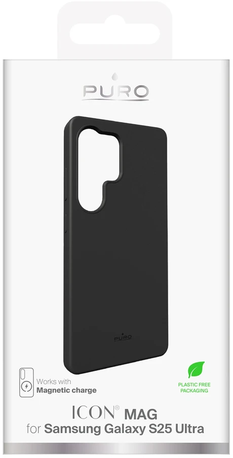 Puro Icon Mag silikoninis dėklas su MagSafe skirtas Samsung Galaxy S25 Ultra – juodos spalvos