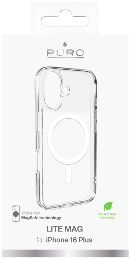 Silikoninis Puro Lite Mag MagSafe Apple iPhone 16 Plus – dėklas telefonui skaidrus