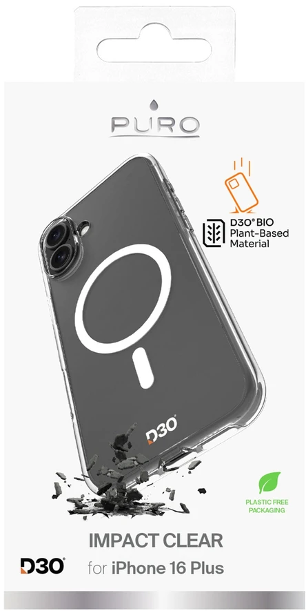 Puro Impact dėklas telefonui skaidrus D3O MagSafe Silikoninis Apple iPhone 16 Plus – dėklas telefonui skaidrus