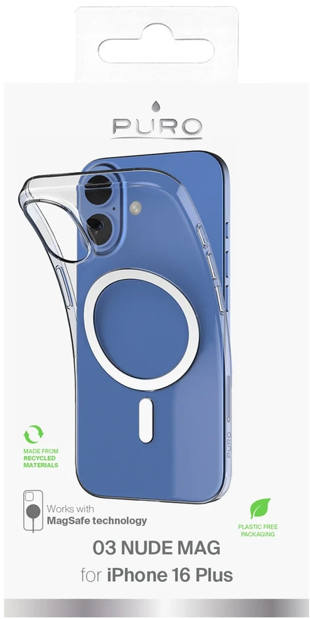Silikoninis Puro 03 Mag MagSafe Apple iPhone 16 Plus – dėklas telefonui skaidrus