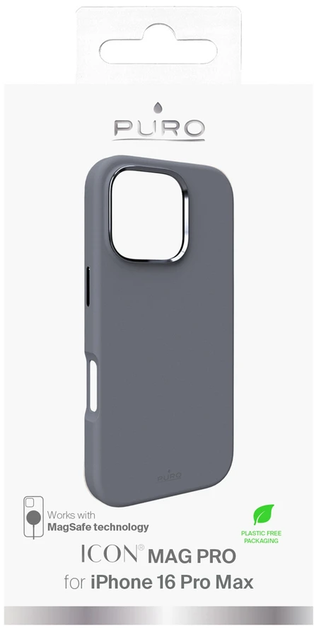 Silikoninis Puro Icon Mag Pro MagSafe Apple iPhone 16 Pro Max – dėklas telefonui pilkos spalvos
