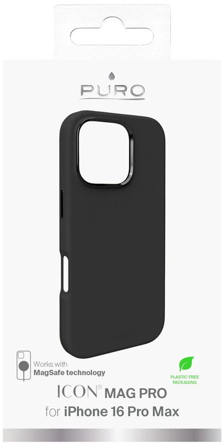 Silikoninis Puro Icon Mag Pro MagSafe Apple iPhone 16 Pro Max – dėklas telefonui juodos spalvos