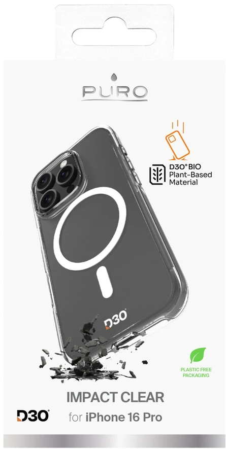 Puro Impact dėklas telefonui skaidrus D3O MagSafe Silikoninis Apple iPhone 16 Pro – dėklas telefonui skaidrus