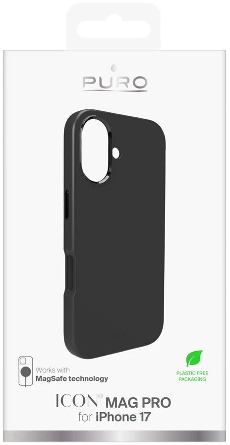 Puro Pure Icon Mag Pro Liquid Silicone dėklas skirtas Apple iPhone 17, MagSafe Compatible, with Camera Protection and Aluminum Mygtukai – juodos spalvos