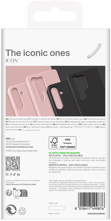 Puro Icon Silicone Samsung Galaxy S25 – dėklas telefonui rožinės spalvos