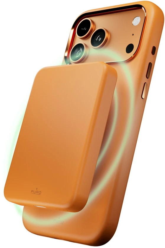 Puro Icon Mag Pro Liquid Silikoninis dėklas for iPhone 17 Pro, MagSafe Compatible, with Camera Protection and Aluminum Mygtukai - Oranžinis