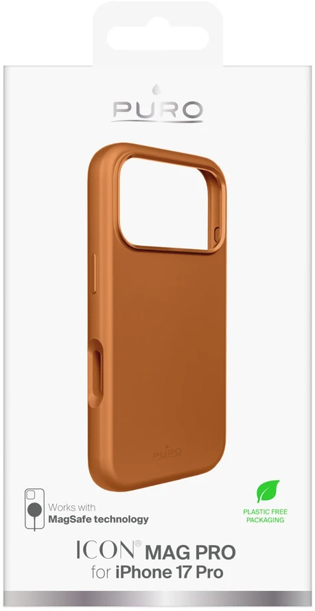 Puro Icon Mag Pro Liquid Silikoninis dėklas for iPhone 17 Pro, MagSafe Compatible, with Camera Protection and Aluminum Mygtukai - Oranžinis
