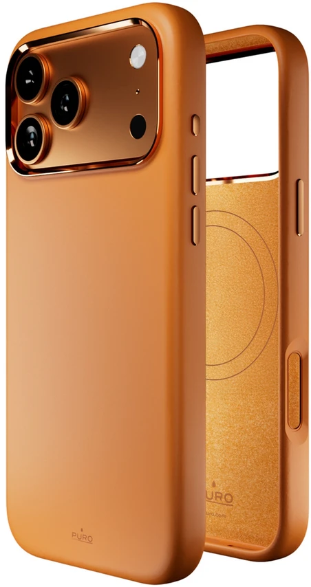 Puro Icon Mag Pro Liquid Silikoninis dėklas for iPhone 17 Pro Max, MagSafe Compatible, with Camera Protection and Aluminum Mygtukai - Oranžinis