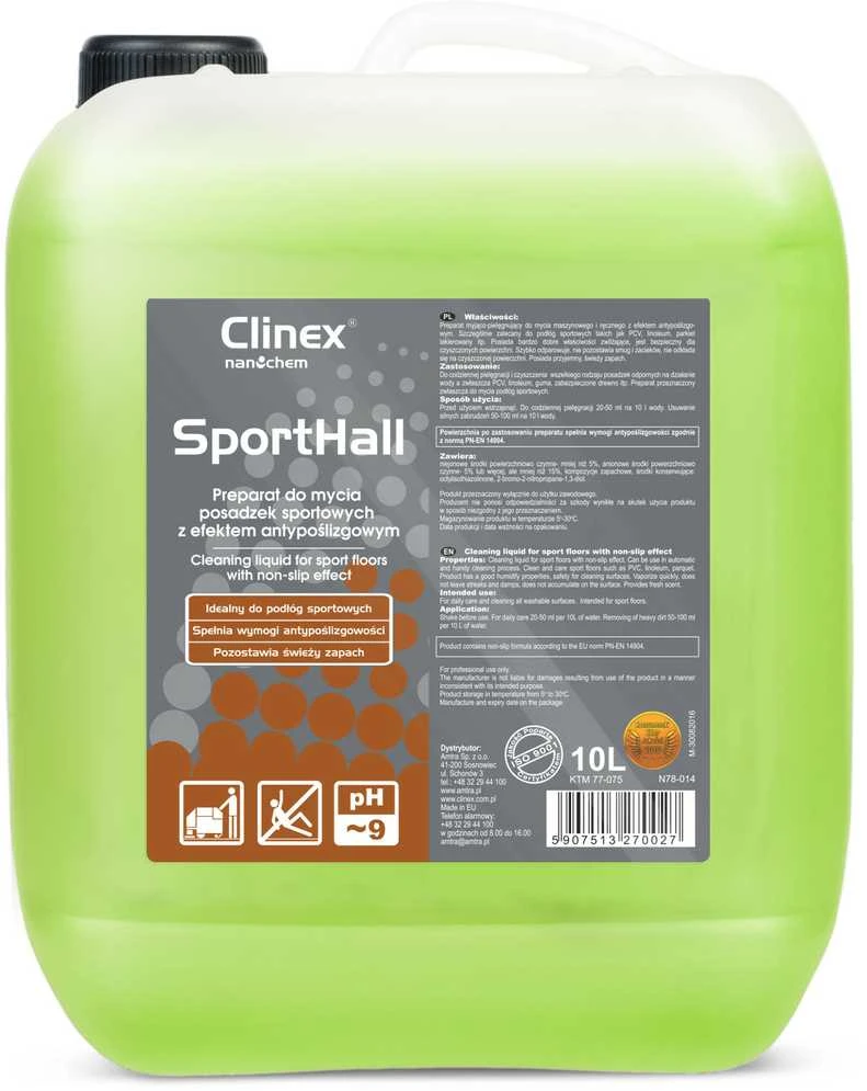Neslystantis skystis PVC, linoleumo, parketo grindų valymui sporto salėse CLINEX SportHall 10L