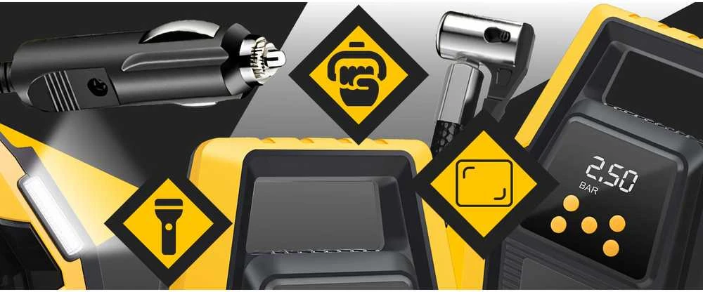 Automobilio kompresorius, nešiojamas elektrinis siurblys, padangų kompresorius, 12 V LCD LED - ER1251