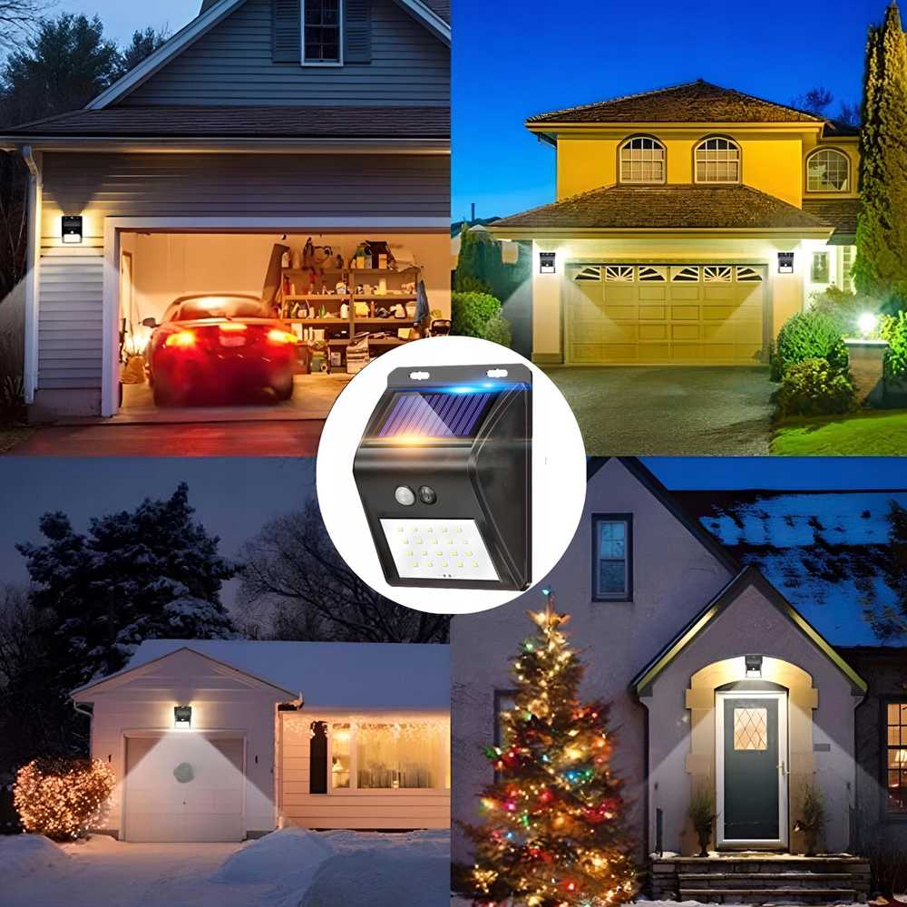 RTO LED saulės lempa su judesio ir prieblandos jutikliais, lauko, skirta sodui, 20 LED, IP65 - E006