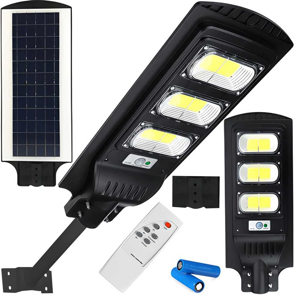 Lampa LED gatvės šviestuvas su saulės energija varomas žibintas 240 W + nuotolinio valdymo pultas (tvirtinimo laikiklis M004B + baterijos) komplektas E307