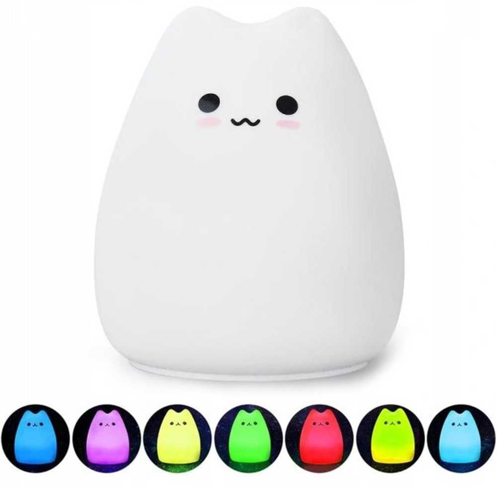 Lampka Vaikiška naktinė lempa kačiukui LED spalvinga silikoninė RGB minkšto silikono