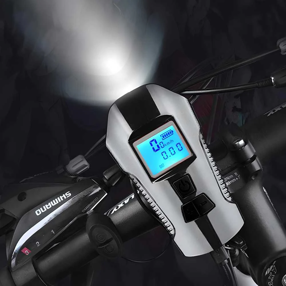 Lampka LED dviračio žibintas, odometras, km spidometras, USB -s092