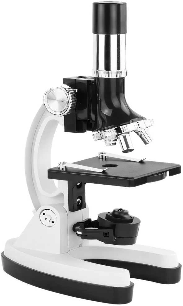 Opticon laboratorijos pradinis optinis mikroskopas - 1200x - 3 objektyvai + priedai - pilkas dėklas