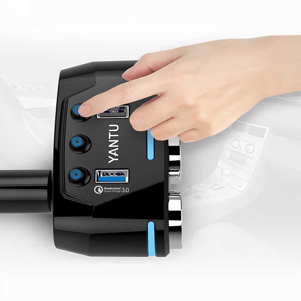 RTO Retoo Cigarečių žiebtuvėlio lizdo skirstytuvas-įkroviklis 2x USB-A LCD 12/24 V 100 W