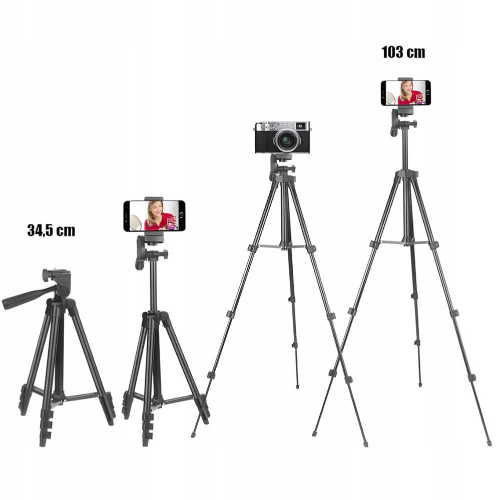 RTO Statyw 4w1 tripod 103cm uchwyt na aparat telefon + pilot do zdjęć selfie