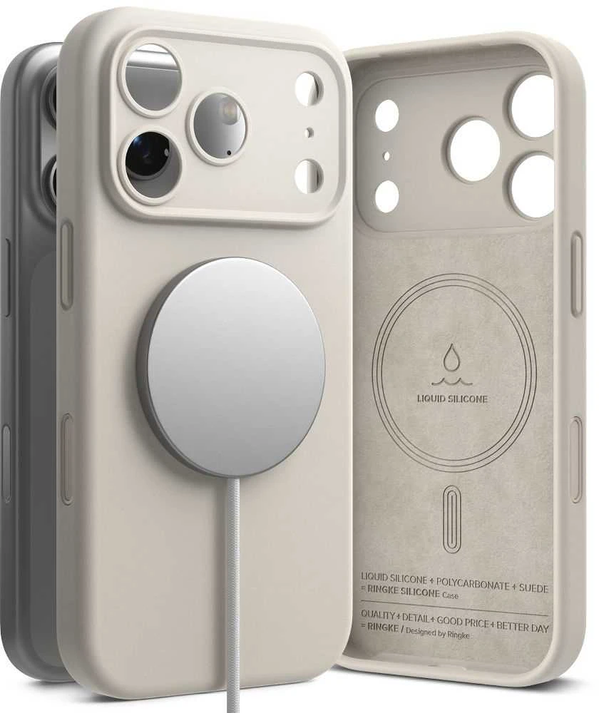 „Ringke“ silikoninis magnetinis „MagSafe“ dėklas, skirtas „iPhone 17 Pro“ – rusvai geltonas