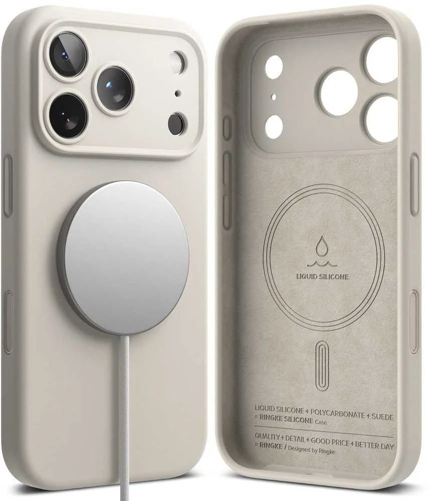 „Ringke“ silikoninis magnetinis „MagSafe“ dėklas, skirtas „iPhone 17 Pro“ – rusvai geltonas