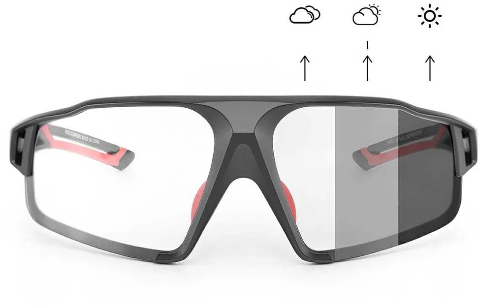 Rockbros SP216BK photochromic UV400 dviratininko akiniai – juodos spalvos and raudonos spalvos