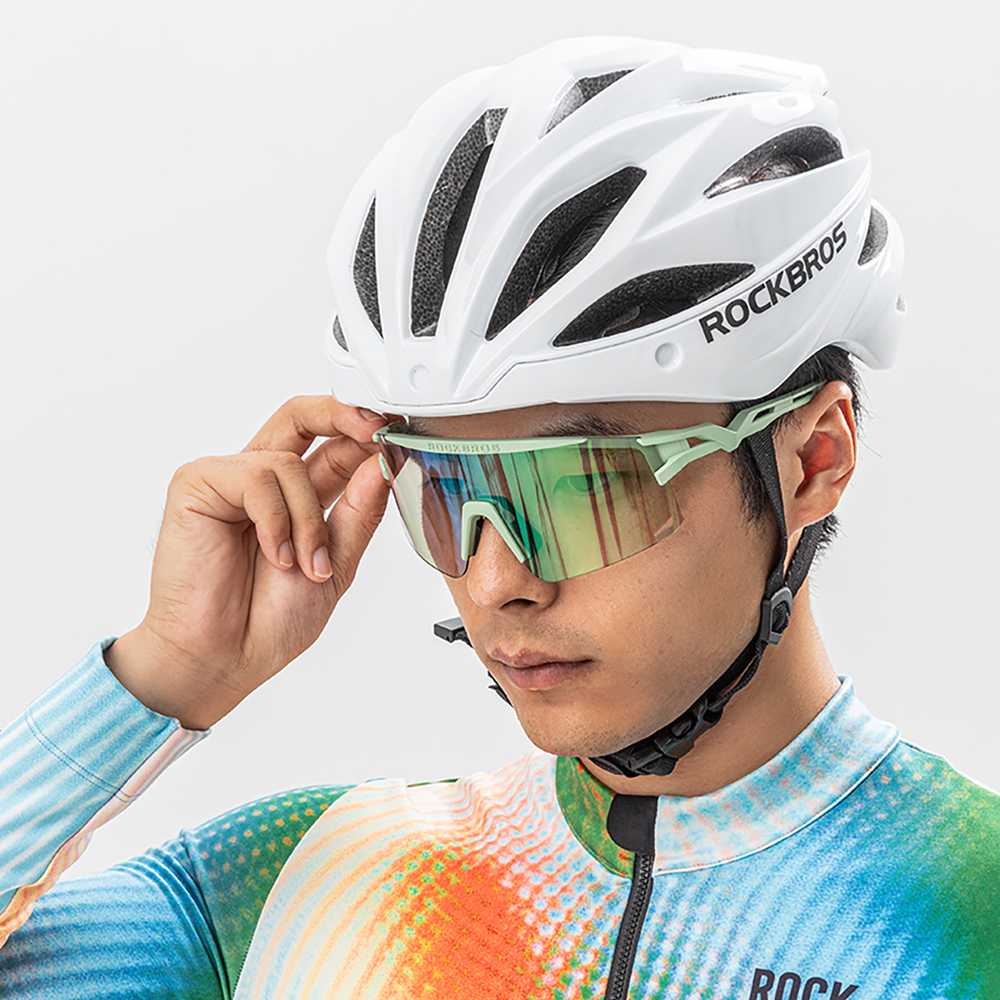 Rockbros Polarized dviratininko akiniai su UV apsauga ir Corrective Insert – baltos spalvos