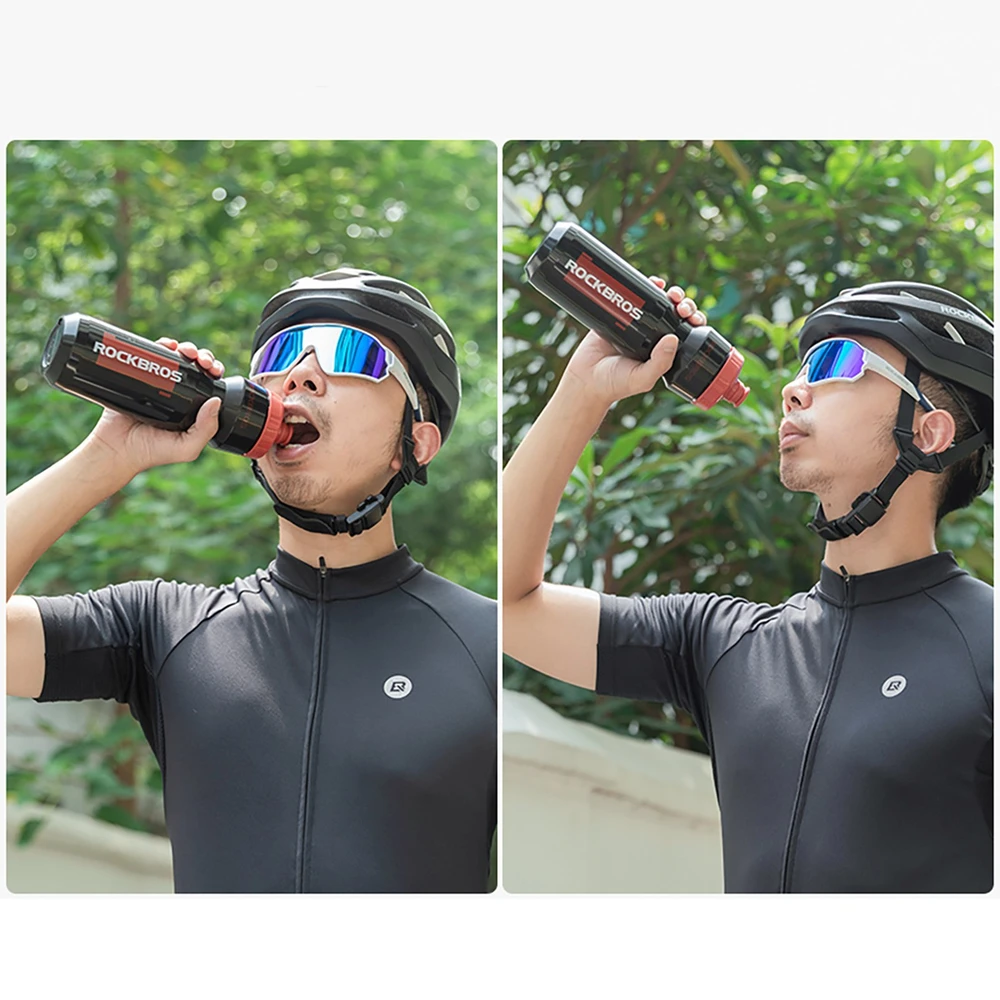 Gertuvė Rockbros 750 ml Bike Bottle - Transparent Juodas with Raudona Mouthpiece