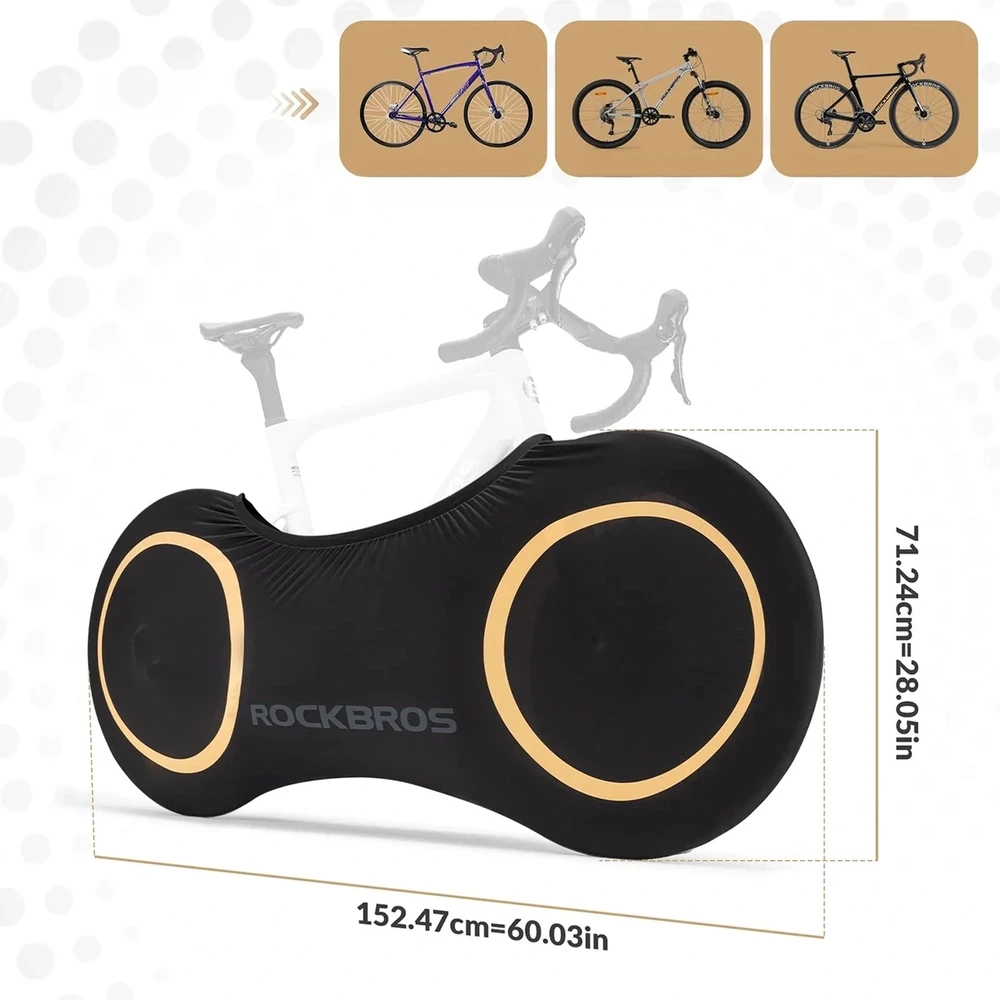 Rockbros D95 Elastinis uždangalas, tinkantis 26–29 colių žvyrkelių, kalnų, miesto ir plento dviračiams, 700C (71 × 152 cm) - Juodas